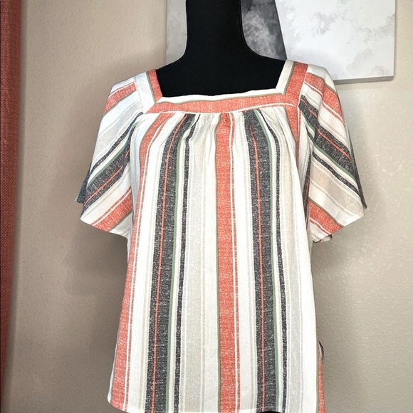 URBAN Romantics Tops - Women's Striped Peasant Flowy Blouse -M